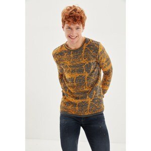 Trendyol Anthracite Men's Slim Fit Crew Neck Splash Effect Knitwear Sweater