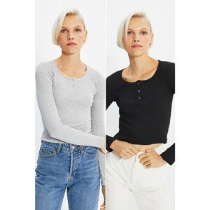 Trendyol Black-Grey Snap Detailed Knitted Blouse