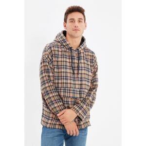 Trendyol Multi Color Mens Hooded Long Sleeve Single Cap Pocket Lumberjack Plaid Overshirt Shirt