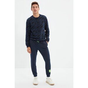 Trendyol Navy Men Regular Fit Hooded Long Sleeve Kangaroo Pocket Sweatpants