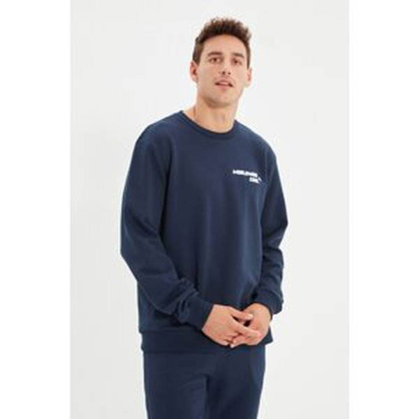 Trendyol Navy Men Regular Fit Printed Sweatshirt