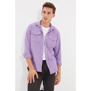 Trendyol Purple Men Regular Fit Shirt Collar Double Pocket Covered Overshirt Shirt