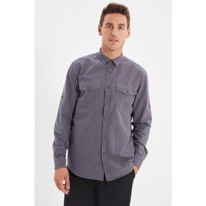 Trendyol Gray Men Regular Fit Shirt Collar Double Pocket Covered Epaulet Shirt