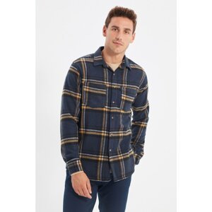 Trendyol Navy Blue Men Regular Fit Double Pocket Lumberjack Plaid Shirt