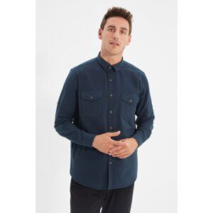 Trendyol Navy Blue Men Regular Fit Shirt Collar Double Pocket Covered Epaulet Shirt