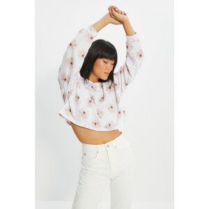 Trendyol White Floral Crop Knitted Sweatshirt