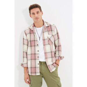 Trendyol Pink Men's Slim Fit Buttoned Collar Single Pocket Lumberjack Plaid Shirt