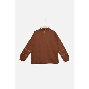 Trendyol Brown Zipper Pocket Detailed Oversized Knitted Sweatshirt