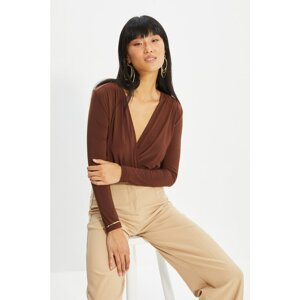 Trendyol Brown Double-breasted Collar Flexible Knitted Body With Snap fastener