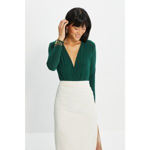 Trendyol Emerald Green Double Breasted Collar Knitted Body