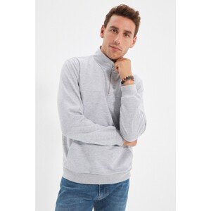 Trendyol Gray Men's Regular Fit Zippered Stand Long Sleeve Sweatshirt