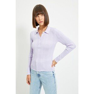 Trendyol Lilac Polo Collar Corduroy Knitwear Sweater
