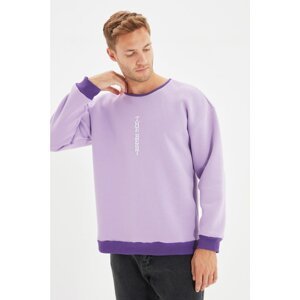 Trendyol Lilac Men's Regular/Regular Cut, Text Printed Cotton Sweatshirt