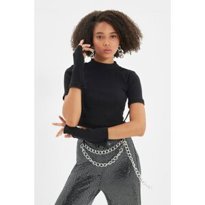Trendyol Black Sleeve Detailed Cut Out Detailed Knitted Blouse