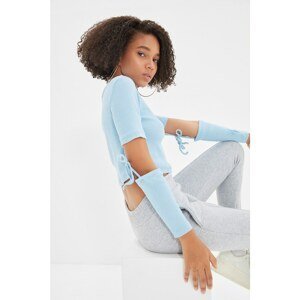 Trendyol Light Blue Sleeve Detailed Cut Out Detailed Knitted Blouse