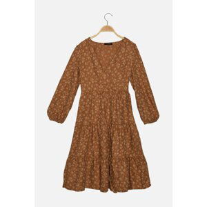 Trendyol Camel Double Breasted Collar Ruffle Dress