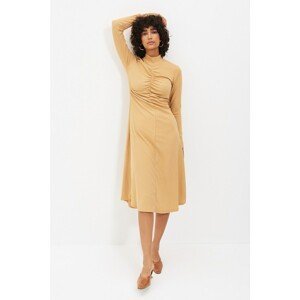 Trendyol Camel Stand Collar Maxi Knitted Dress