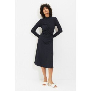 Trendyol Navy Blue Stand Up Collar Maxi Knitted Dress