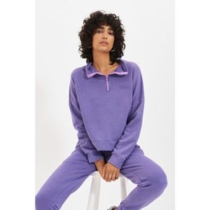 Trendyol Lilac Basic Zippered and Washed Embroidered Knitted Sweatshirt