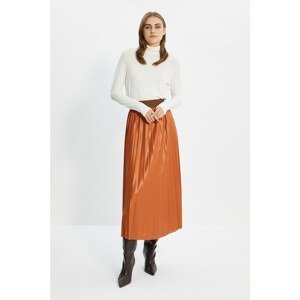 Trendyol Camel Shiny Fabric Pleated Skirt