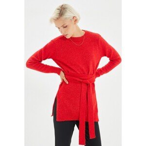 Trendyol Red Long Tie Detailed Knitwear Sweater