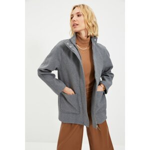 Trendyol Gray Zipper Closure Wool Cachet Coat