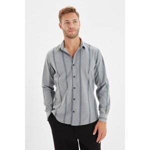 Trendyol Gray Men's Slim Fit Shirt Collar Striped Epaulette Shirt