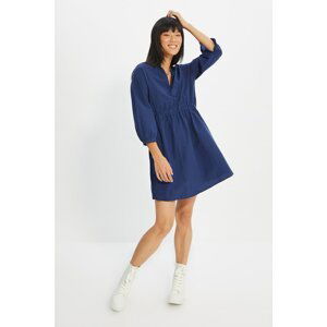 Trendyol Navy Blue Pleated V-Neck Dress