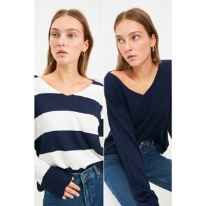 Trendyol Navy Blue-Multicolored Knitwear Sweater