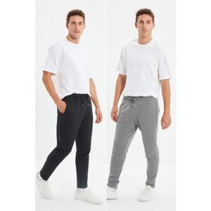 Trendyol Anthracite-Black Men Regular Fit Open Leg 2-Pack Basic Sweatpants