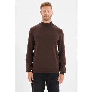 Trendyol Brown Men's Slim Fit Half Turtleneck 100% Cotton Basic Sweater