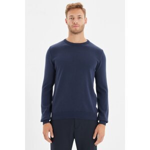 Trendyol Navy Blue Men's Slim Fit Crew Neck 100% Cotton Basic Sweater