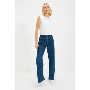 Trendyol Blue 100% Organic Cotton Pocket Detailed High Waist Wide Leg Jeans