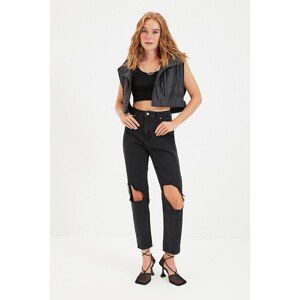 Trendyol Black 100% Organic Cotton Ripped High Waist Mom Jeans