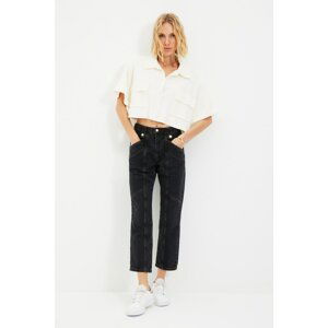 Trendyol Anthracite Stitch Detail High Waist Straight Jeans