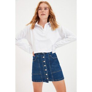 Trendyol Blue Front Buttoned Mini Denim Skirt