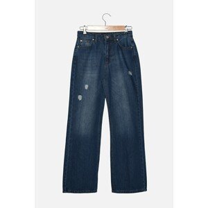Trendyol Blue Petite Ripped Detailed High Waist 90's Wide Leg Jeans
