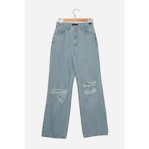 Trendyol Blue Ripped Detailed High Waist Wide Leg Jeans