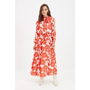 Trendyol Red Scarf Collar Long Dress