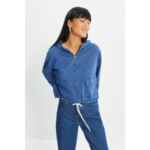 Trendyol Navy Blue Pocket Basic Hooded Knitted Sweatshirt