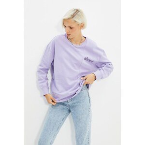 Trendyol Lilac Color Block and Embroidery Loose Knitted Sweatshirt