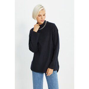 Trendyol Navy Blue Straight Collar Loose Knitted Blouse