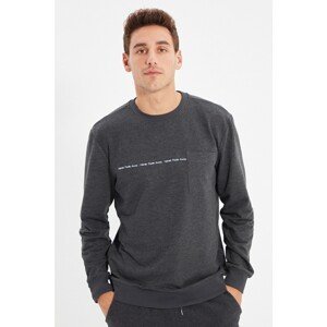 Trendyol Anthracite Men Regular Fit Crew Neck Long Sleeve Printed Pocket Sweatshirt