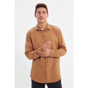 Trendyol Camel Men Regular Fit Shirt Collar Double Pocket Long Sleeve Shirt