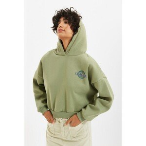 Trendyol Mint Back Print Detail Hooded Thick Fleece Knitted Sweatshirt