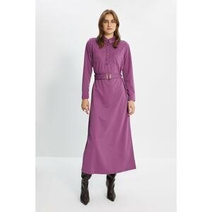 Trendyol Purple Shirt Collar Knitted Dress