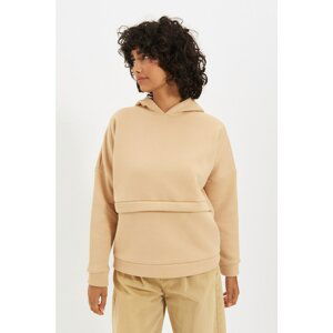 Trendyol Camel Hoodie Boyfriend Knitted Sweatshirt