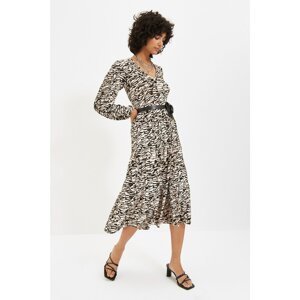 Trendyol Multi Color Printed Balloon Sleeve Ribbed Knit Dress