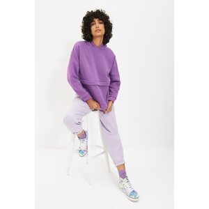Trendyol Purple Hooded Boyfriend Knitted Sweatshirt