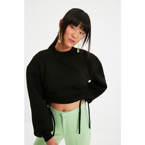Trendyol Black Pull-Detail Crop Knitted Sweatshirt.